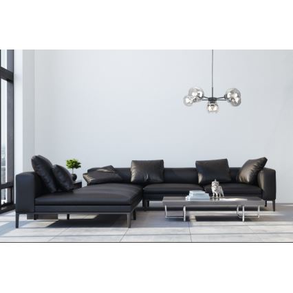 Ljuskrona med textilsladd KALIOPE 6xE27/60W/230V svart/genomskinlig