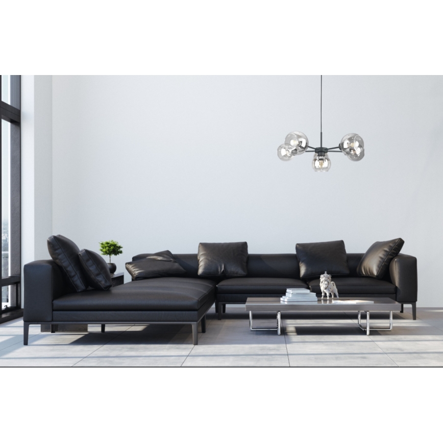 Ljuskrona med textilsladd KALIOPE 6xE27/60W/230V svart/genomskinlig