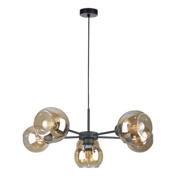 Ljuskrona med textilsladd KALIOPE 6xE27/60W/230V svart/rökig beige