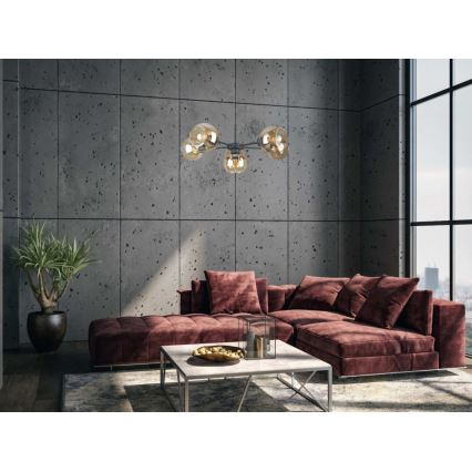 Ljuskrona med textilsladd KALIOPE 6xE27/60W/230V svart/rökig beige