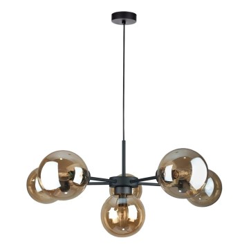 Ljuskrona med textilsladd KALIOPE II 6xE14/50W/230V svart/rökig beige