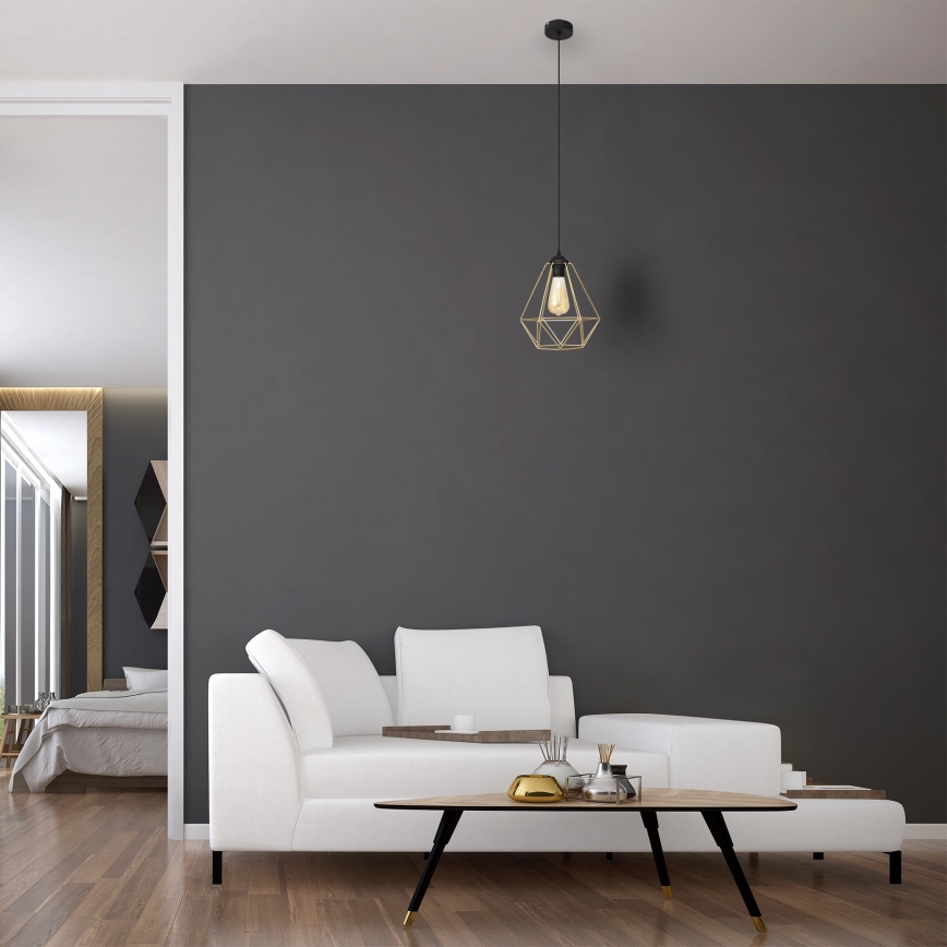 Ljuskrona med textilsladd KARO 1xE27/15W/230V guld/svart