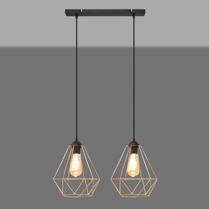 Ljuskrona med textilsladd KARO 2xE27/15W/230V guld/svart