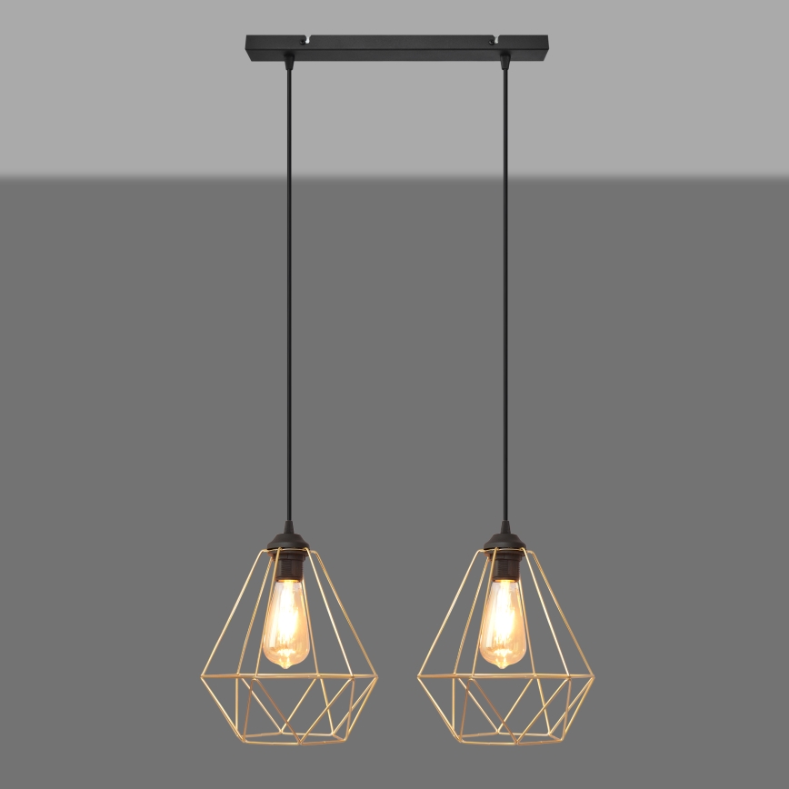 Ljuskrona med textilsladd KARO 2xE27/15W/230V guld/svart