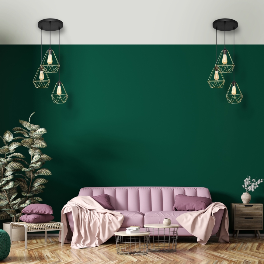 Ljuskrona med textilsladd KARO 3xE27/15W/230V guld/svart