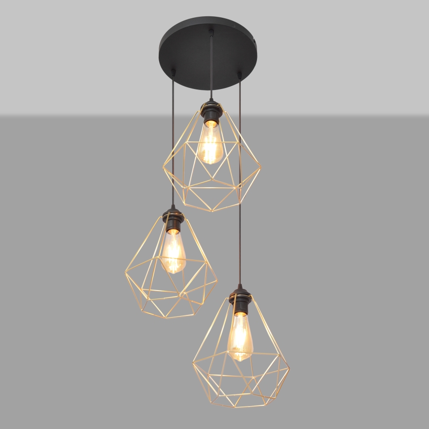 Ljuskrona med textilsladd KARO 3xE27/15W/230V guld/svart