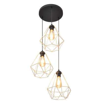 Ljuskrona med textilsladd KARO 3xE27/15W/230V guld/svart