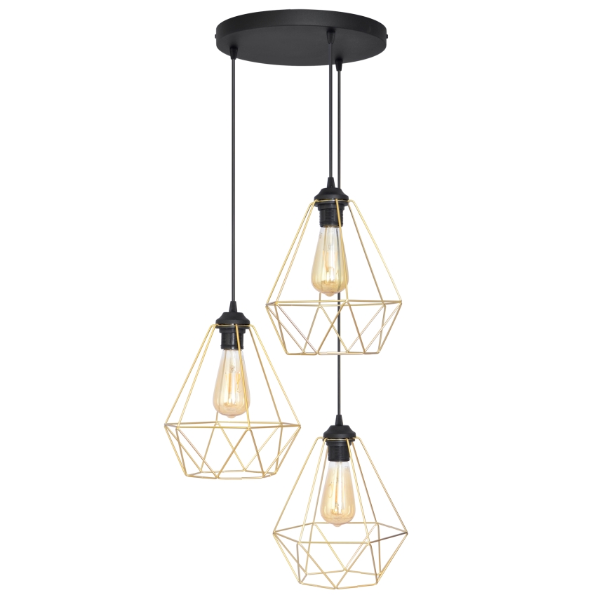 Ljuskrona med textilsladd KARO 3xE27/15W/230V guld/svart