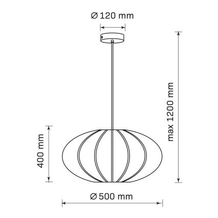 Ljuskrona med textilsladd KINU 1xE27/20W/230V diameter 50 cm svart