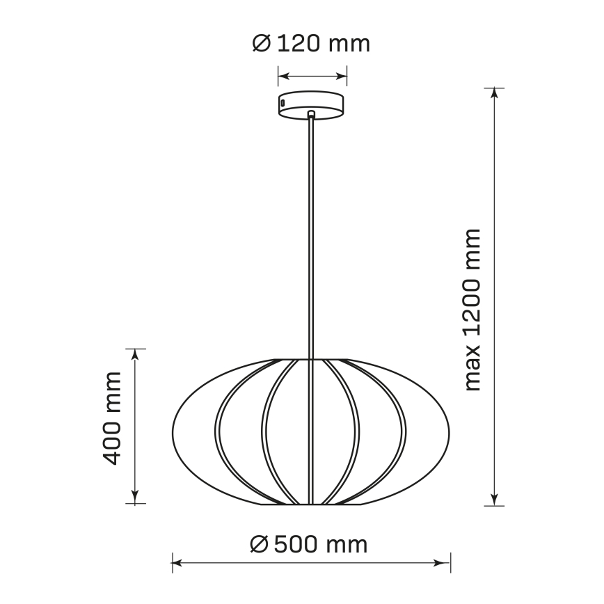 Ljuskrona med textilsladd KINU 1xE27/20W/230V diameter 50 cm svart