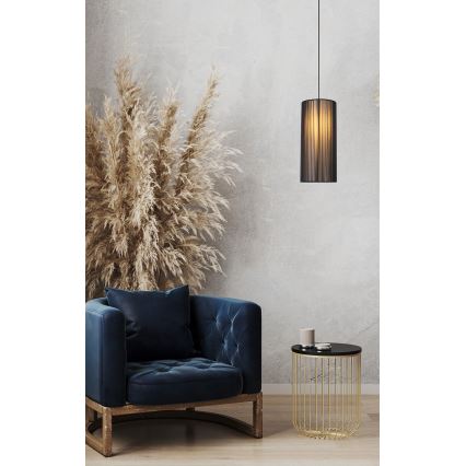 Ljuskrona med textilsladd KIOTO 1xE27/40W/230V diameter 18 cm svart/bok