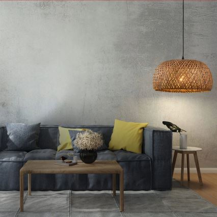 Ljuskrona med textilsladd KORFU 1xE27/20W/230V diameter 38 cm bambu