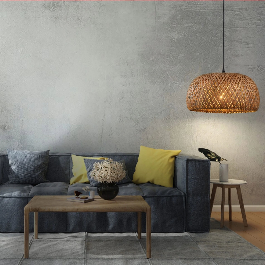 Ljuskrona med textilsladd KORFU 1xE27/20W/230V diameter 38 cm bambu