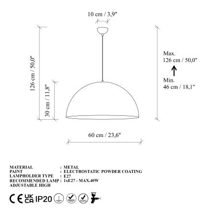 Ljuskrona med textilsladd KURE 1xE27/40W/230V guld