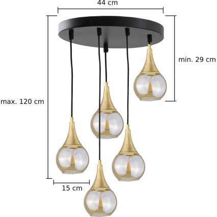 Ljuskrona med textilsladd LACRIMA HONEY 5xE27/60W/230V diameter 45 cm