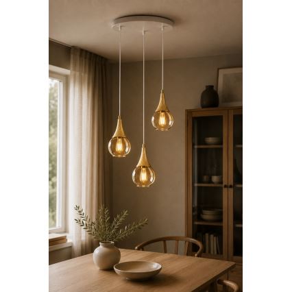 Ljuskrona med textilsladd LACRIMA WHITE 3xE27/60W/230V diameter 30 cm