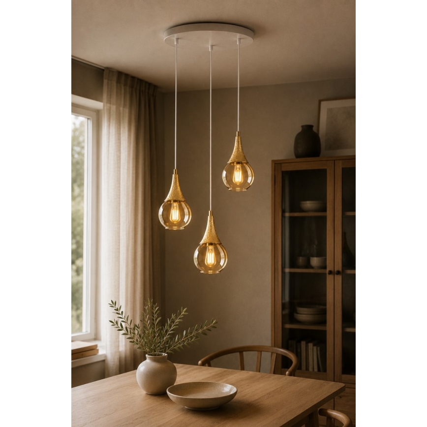 Ljuskrona med textilsladd LACRIMA WHITE 3xE27/60W/230V diameter 30 cm