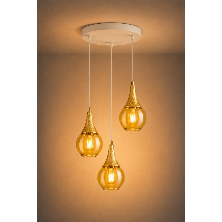 Ljuskrona med textilsladd LACRIMA WHITE 3xE27/60W/230V diameter 30 cm