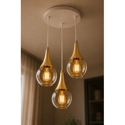Ljuskrona med textilsladd LACRIMA WHITE 3xE27/60W/230V diameter 30 cm