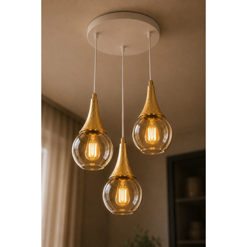 Ljuskrona med textilsladd LACRIMA WHITE 3xE27/60W/230V diameter 30 cm