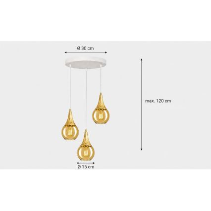 Ljuskrona med textilsladd LACRIMA WHITE 3xE27/60W/230V diameter 30 cm