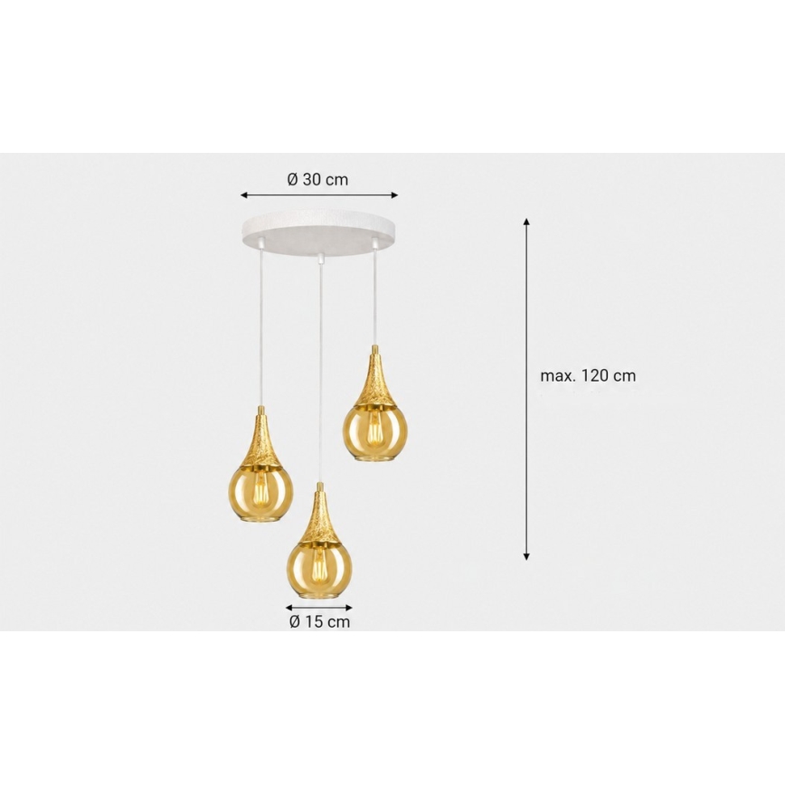 Ljuskrona med textilsladd LACRIMA WHITE 3xE27/60W/230V diameter 30 cm