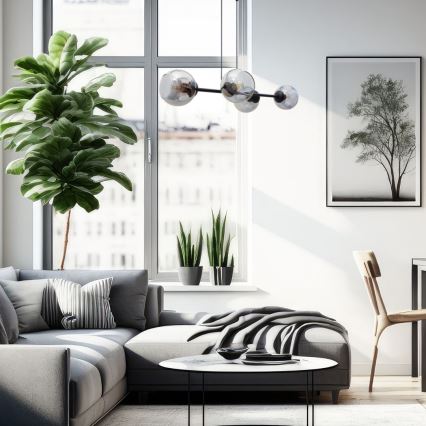 Ljuskrona med textilsladd LATIL 4xE27/60W/230V svart