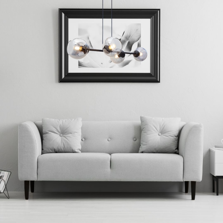 Ljuskrona med textilsladd LATIL 4xE27/60W/230V svart