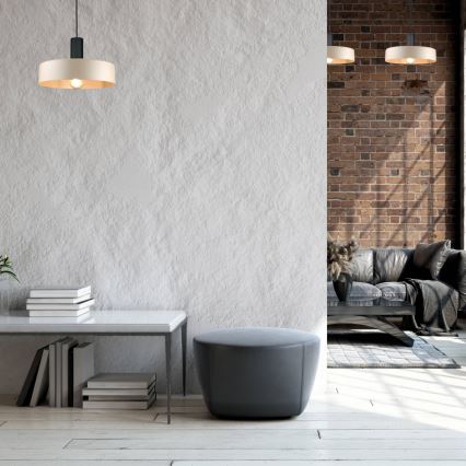 Ljuskrona med textilsladd LATTE 1xE27/60W/230V beige/svart