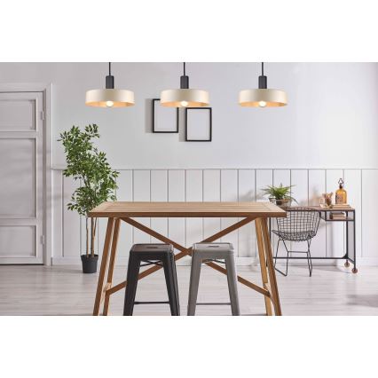 Ljuskrona med textilsladd LATTE 3xE27/60W/230V beige/svart