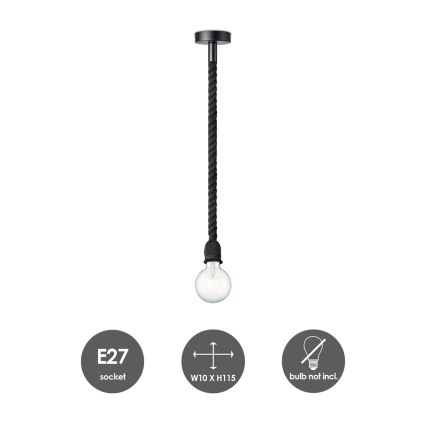 Ljuskrona med textilsladd LEONARDO ROPE 1xE27/10W/230V svart