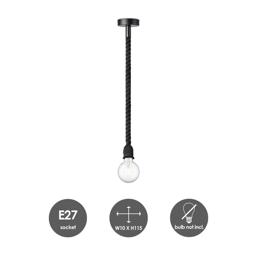 Ljuskrona med textilsladd LEONARDO ROPE 1xE27/10W/230V svart