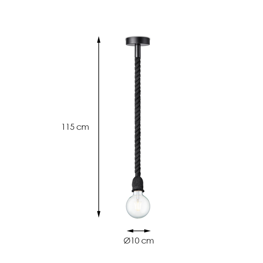 Ljuskrona med textilsladd LEONARDO ROPE 1xE27/10W/230V svart
