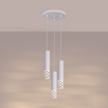 Ljuskrona med textilsladd LIRO 3xGU10/10W/230V vit