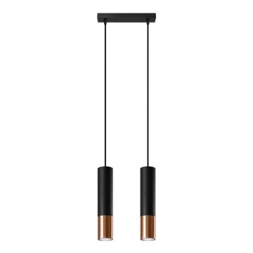 Ljuskrona med textilsladd LOOPEZ 2xGU10/10W/230V svart/koppar