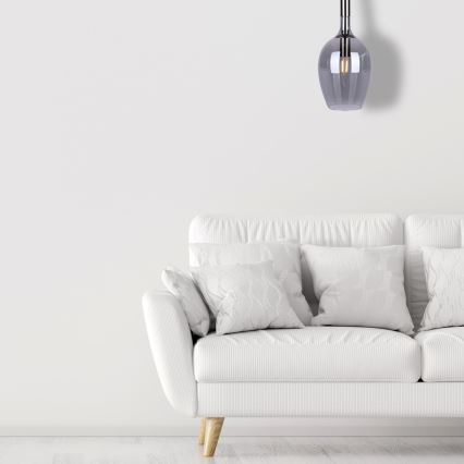 Ljuskrona med textilsladd LUGANO 1xE14/40W/230V grå