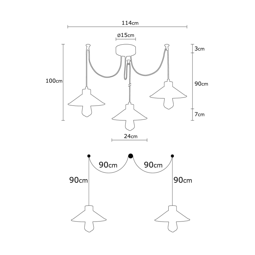 Ljuskrona med textilsladd MANAVGAT 3xE27/100W/230V spindel