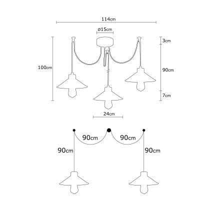 Ljuskrona med textilsladd MANAVGAT 3xE27/40W/230V spindel