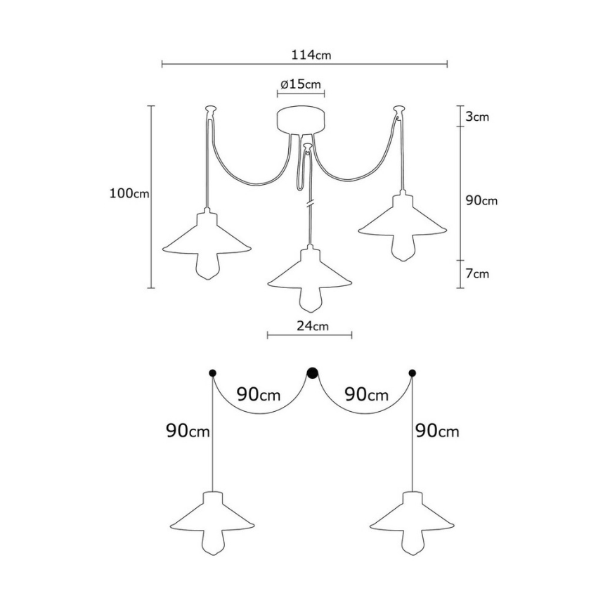 Ljuskrona med textilsladd MANAVGAT 3xE27/40W/230V spindel