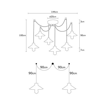Ljuskrona med textilsladd MANAVGAT 6xE27/100W/230V spindel