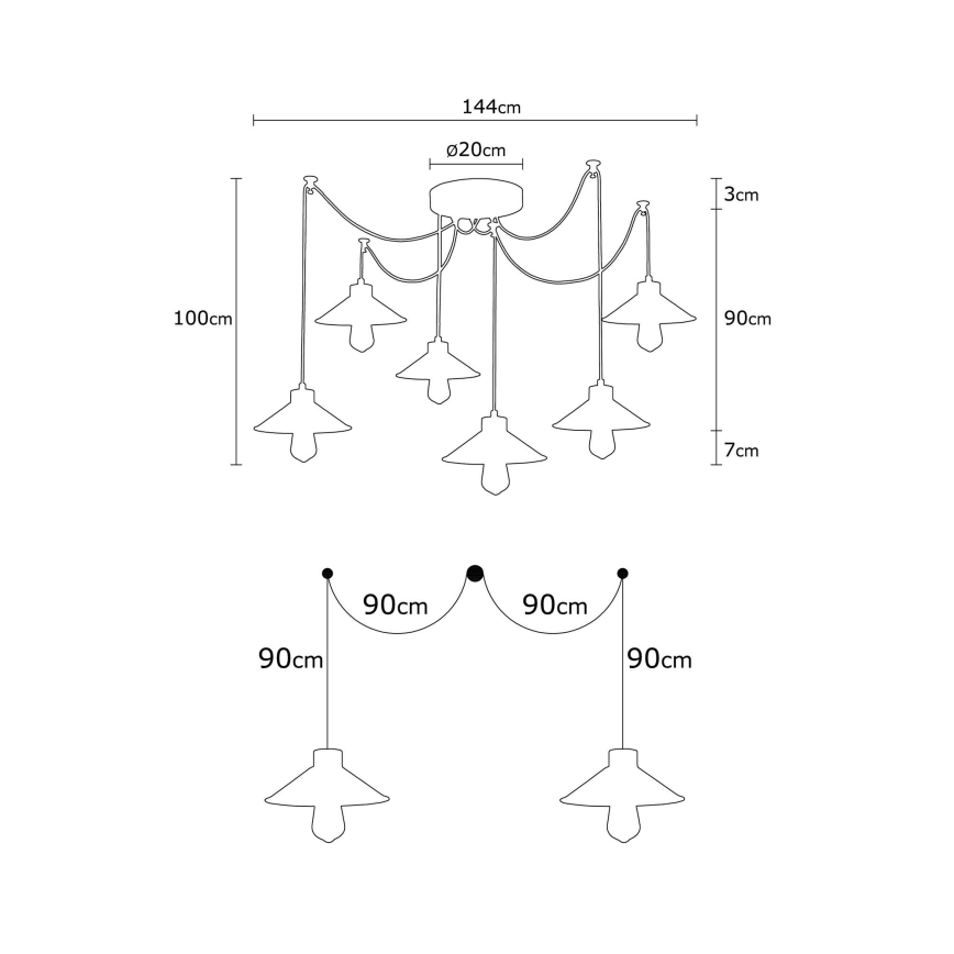 Ljuskrona med textilsladd MANAVGAT 6xE27/100W/230V spindel
