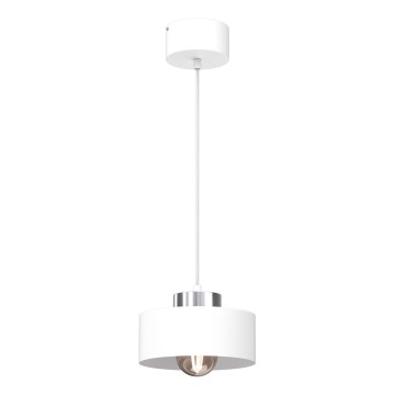 Ljuskrona med textilsladd MARTI 1xE27/15W/230V vit/skinande krom