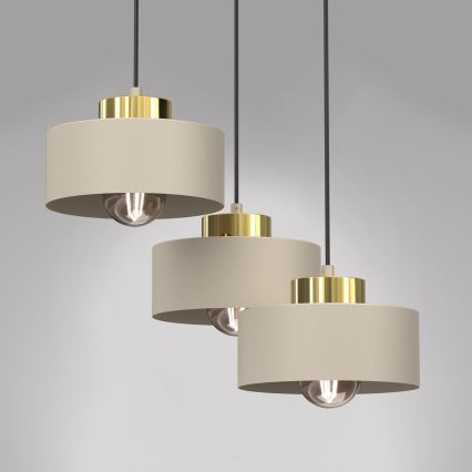 Ljuskrona med textilsladd MARTI 3xE27/15W/230V beige/guld