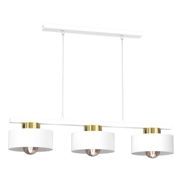 Ljuskrona med textilsladd MARTI 3xE27/15W/230V vit/guld