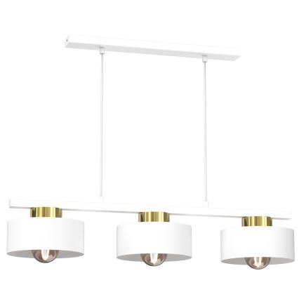 Ljuskrona med textilsladd MARTI 3xE27/15W/230V vit/guld