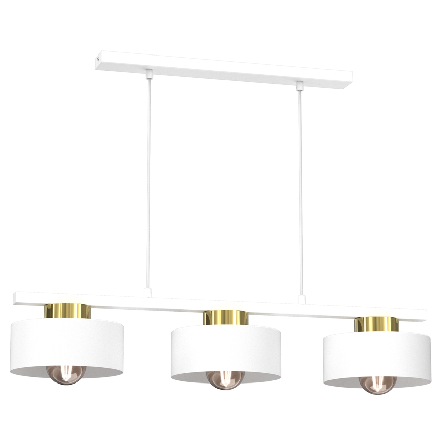 Ljuskrona med textilsladd MARTI 3xE27/15W/230V vit/guld