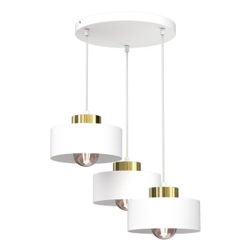 Ljuskrona med textilsladd MARTI 3xE27/15W/230V vit/guld