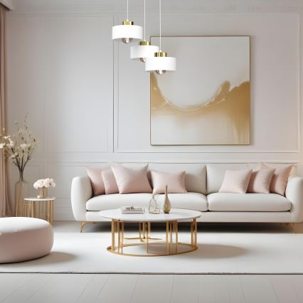 Ljuskrona med textilsladd MARTI 3xE27/15W/230V vit/guld