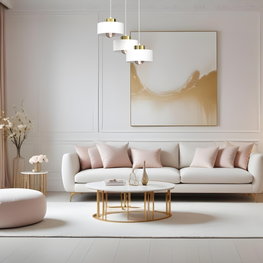 Ljuskrona med textilsladd MARTI 3xE27/15W/230V vit/guld