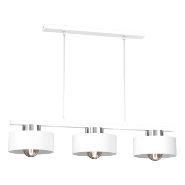 Ljuskrona med textilsladd MARTI 3xE27/15W/230V vit/skinande krom